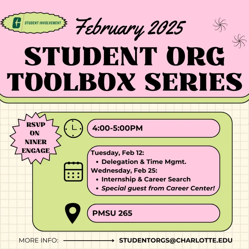 2 Toolbox workshops offered in February. Both workshops are from 4-5pm in the Student Union, room 265. One is on February 12th and one is on February 25th.